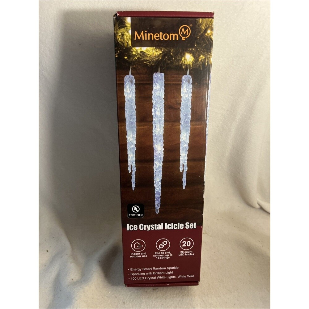 New Minetom Outdoor Icicle Lights with Clips 24.6ft, 100 LED 20 Twinkling Tubes